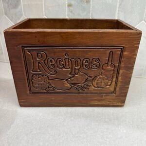 Vintage Carved Recipe File Wooden Box Kitchen Decor Farm House Rustic